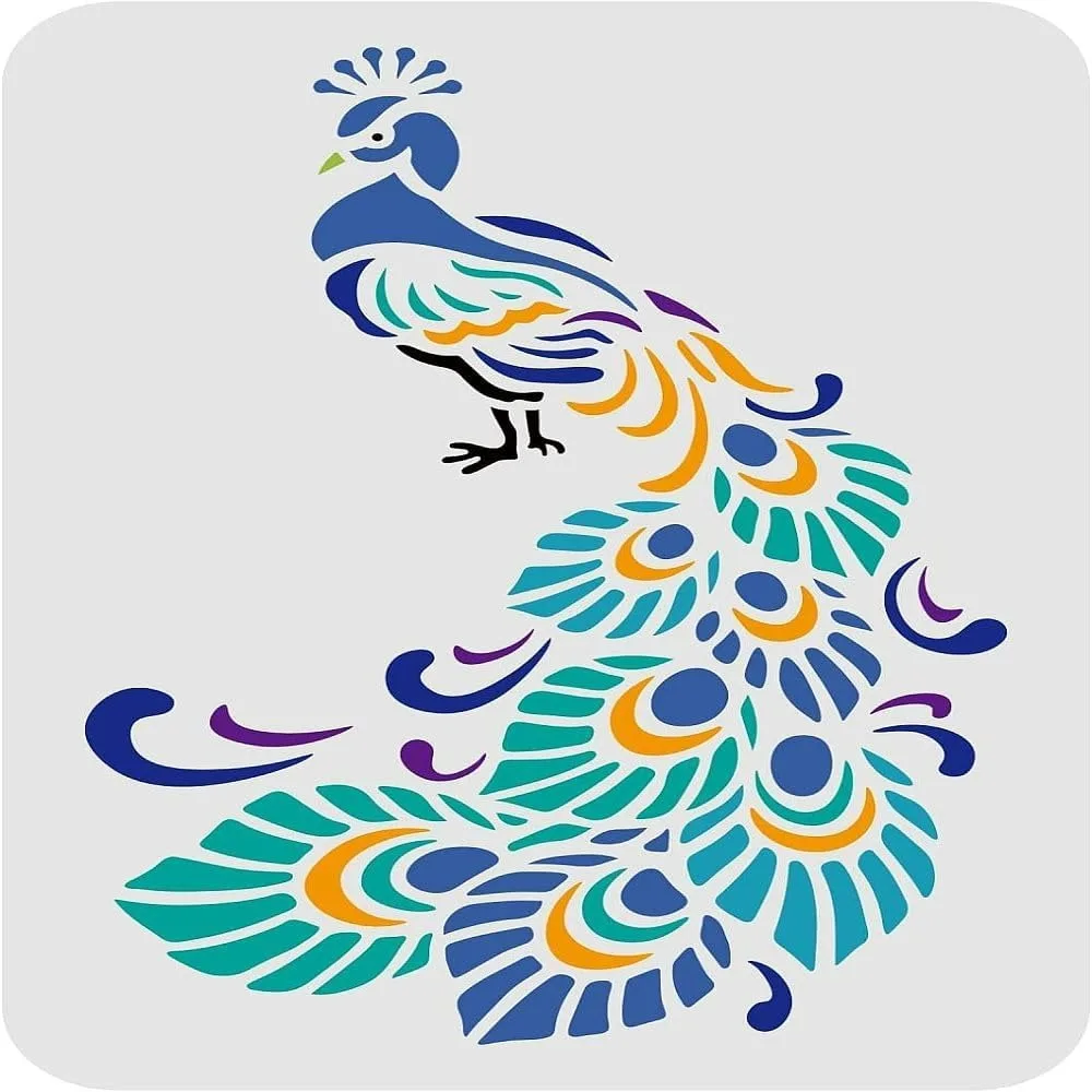 Peacock Stenci Drawing Painting Stencils Plastic Rectangle Peacock Stencil Reusable DIY Decorative Peacock Template