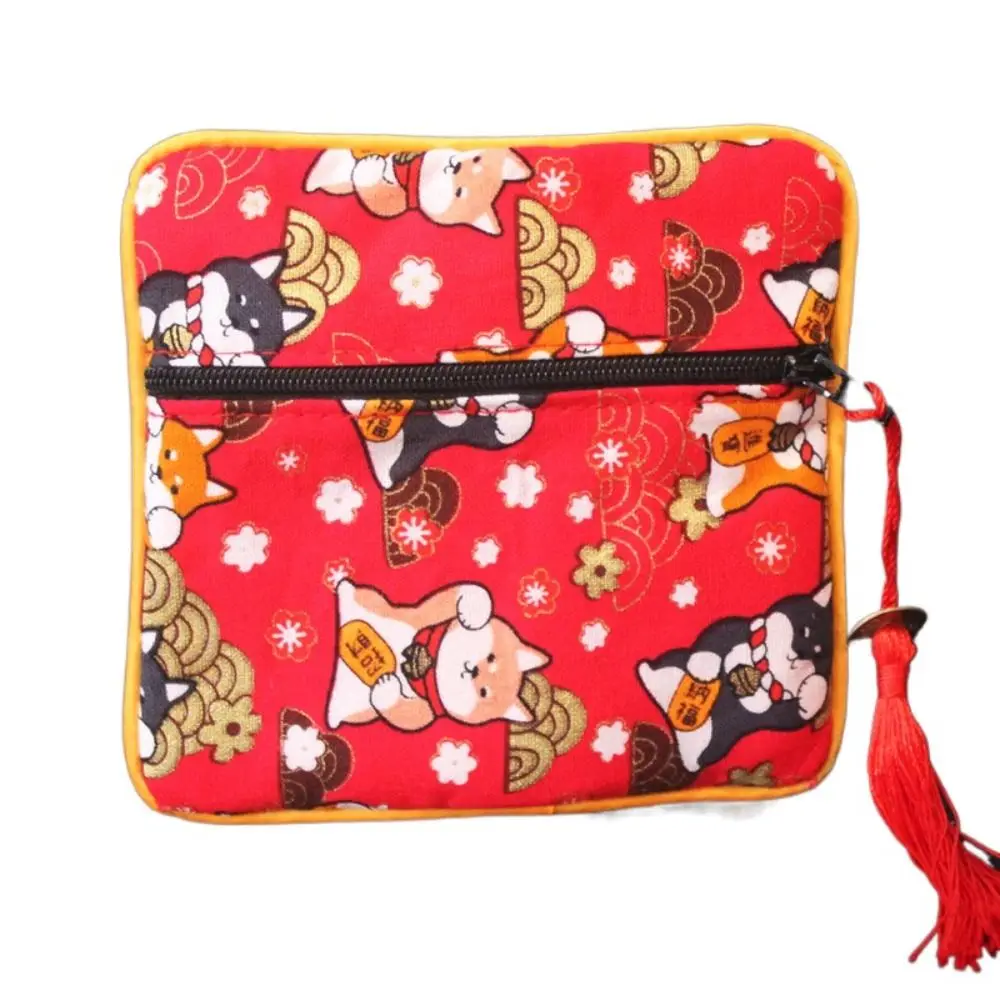 

Cloth Chinese Style Coin Pouch Tassel Copper Cash Pendant Cloth Wallet Necklaces Case Embroidered Jewelry Case