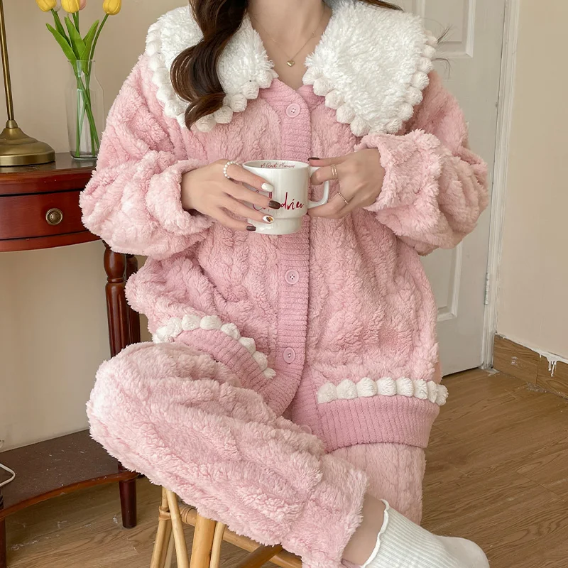 Autumn Fall Winter Thick Warm Fleece Maternity Nursing Sleepwear Pants Sets Loose Pajamas Suits Pregnancy Sleep Home Lounge Wear