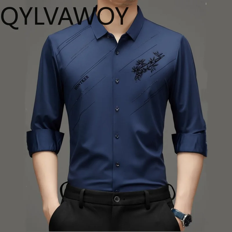 QYLVAWOY Mens Shirts Fashion Long Sleeve Shirts for Men Autumn Winter Clothes 2024 Business Casual Top Slim Fit Men's Tops