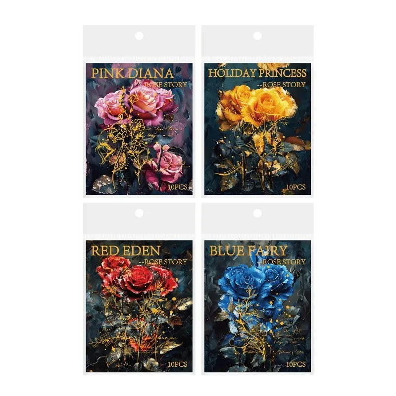 10Sheets Rose Legend Collage Retro Gothic Foil Stamping Background Handbook Sticker Material Scrapbook cut 156*109mm