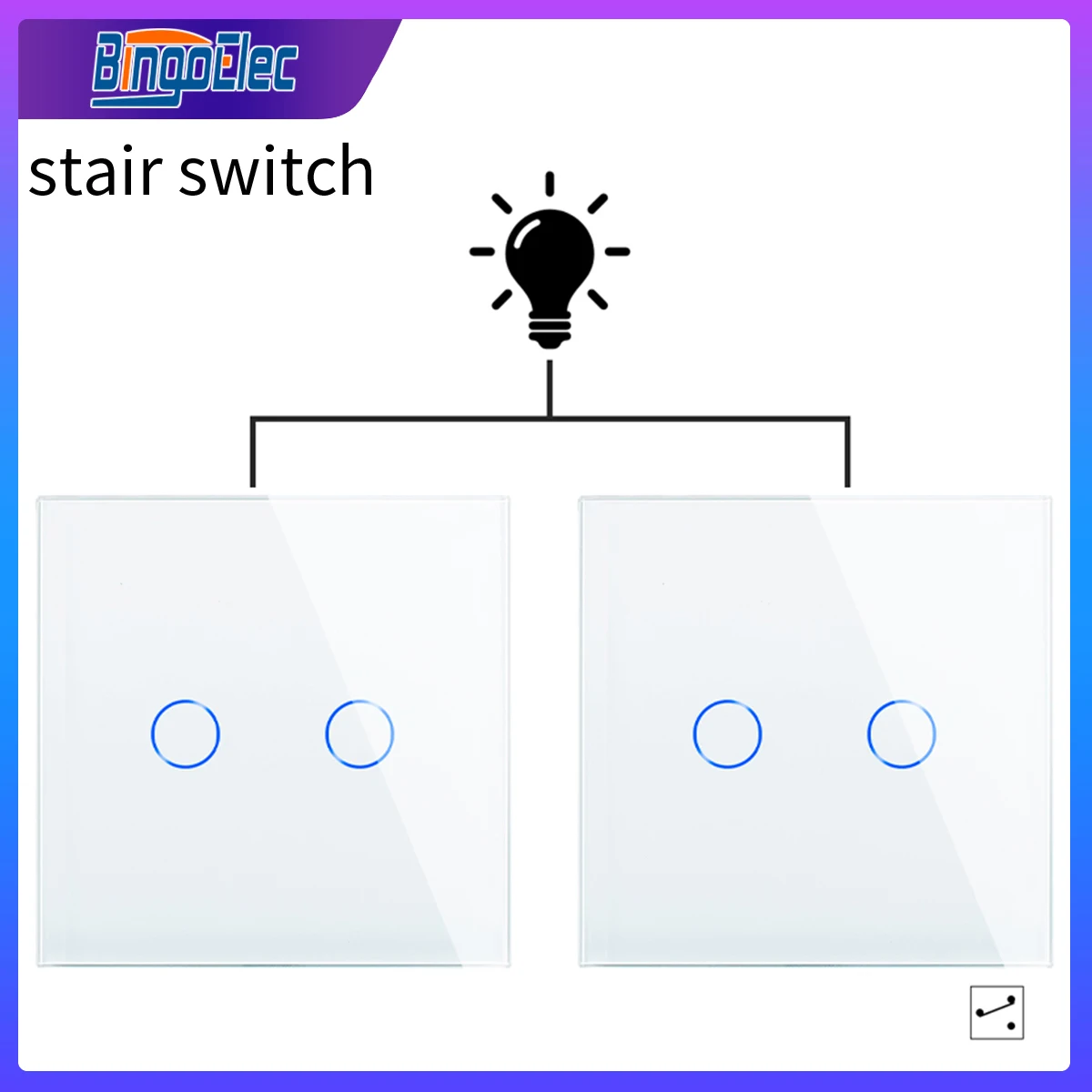 Bingoelec 1Gang 2Way Stair Wall Switch White Crystal Toughened Glass Touch 2Way Light Switch EU/UK standard AC110-250V