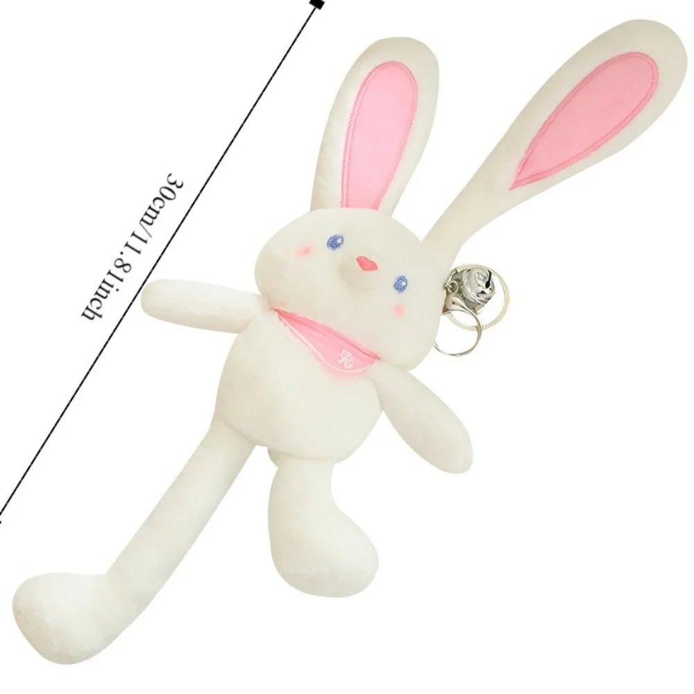 Jouet en peluche de lapin avec poignée côtelée, oreilles de lapin tirant, interaction amusante, porte-clés doux à longues jambes