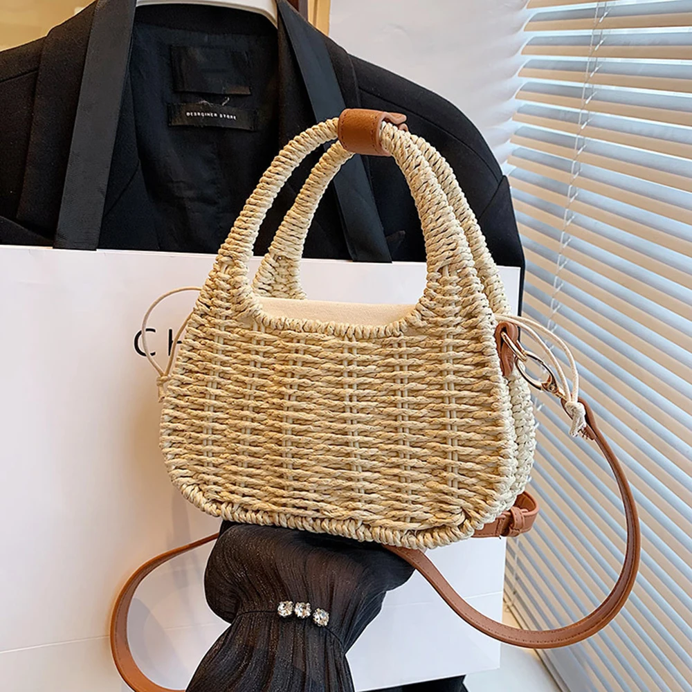 

Handmade Weaving Crossbody Bag For Women French Grass Weaving Bag Summer Tourism Beach Vacation Fashion Western Style Handbag