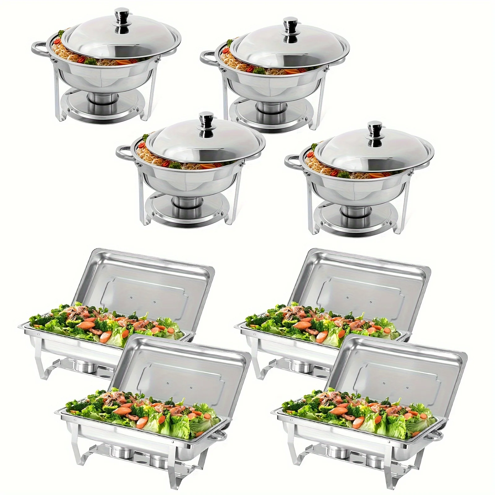 

8-Pack Chafing Dish Buffet Set, Stainless Steel Food Warmer Kit with Lids, Food Pans, Water Pan and Fuel Holders for Restaurant