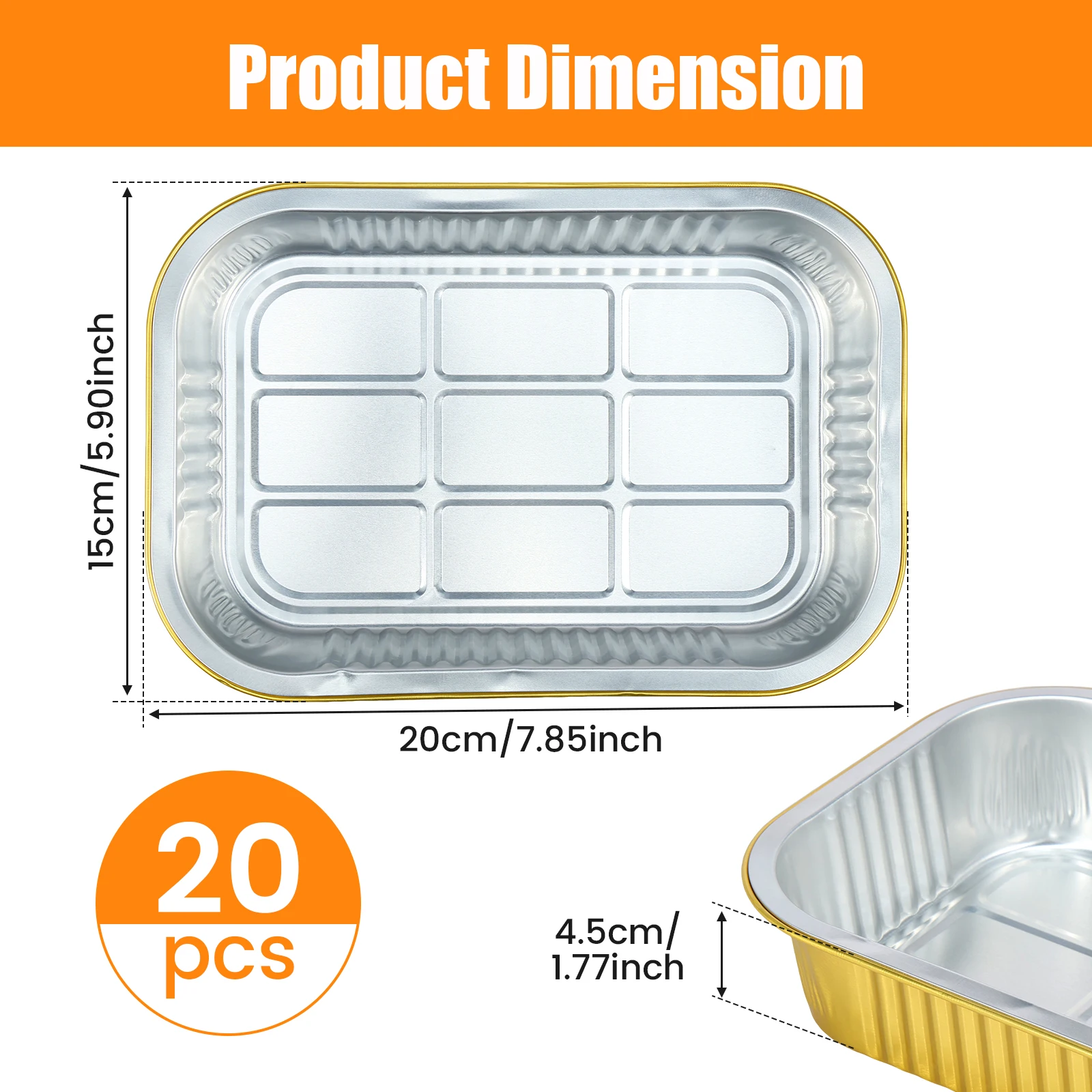 20Pcs Aluminum Foil Trays 1050ml Non-Stick Aluminum Foil Baking Pans Food Grade Aluminum Foil Containers for Air Fryer Oven