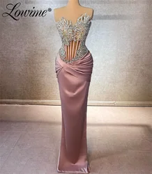 Pink Green Floor Length Prom Dresses Robe De Soiree 2024 Sweetheart Crystals Evening Dress Gown Satin Bespoke Occasion Dresses