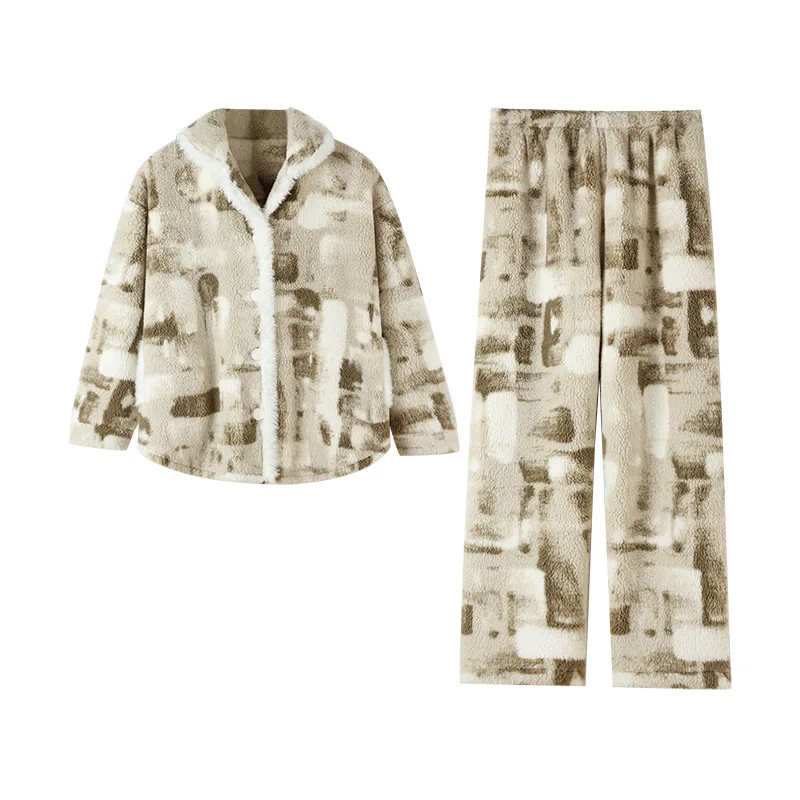 파자마 세트 면 겨울 의류 여성용 파자마 세트 여성용 따뜻한 겨울 파자마 패셔너블한 홈웨어, 파자마 부드러운 파자마 세트