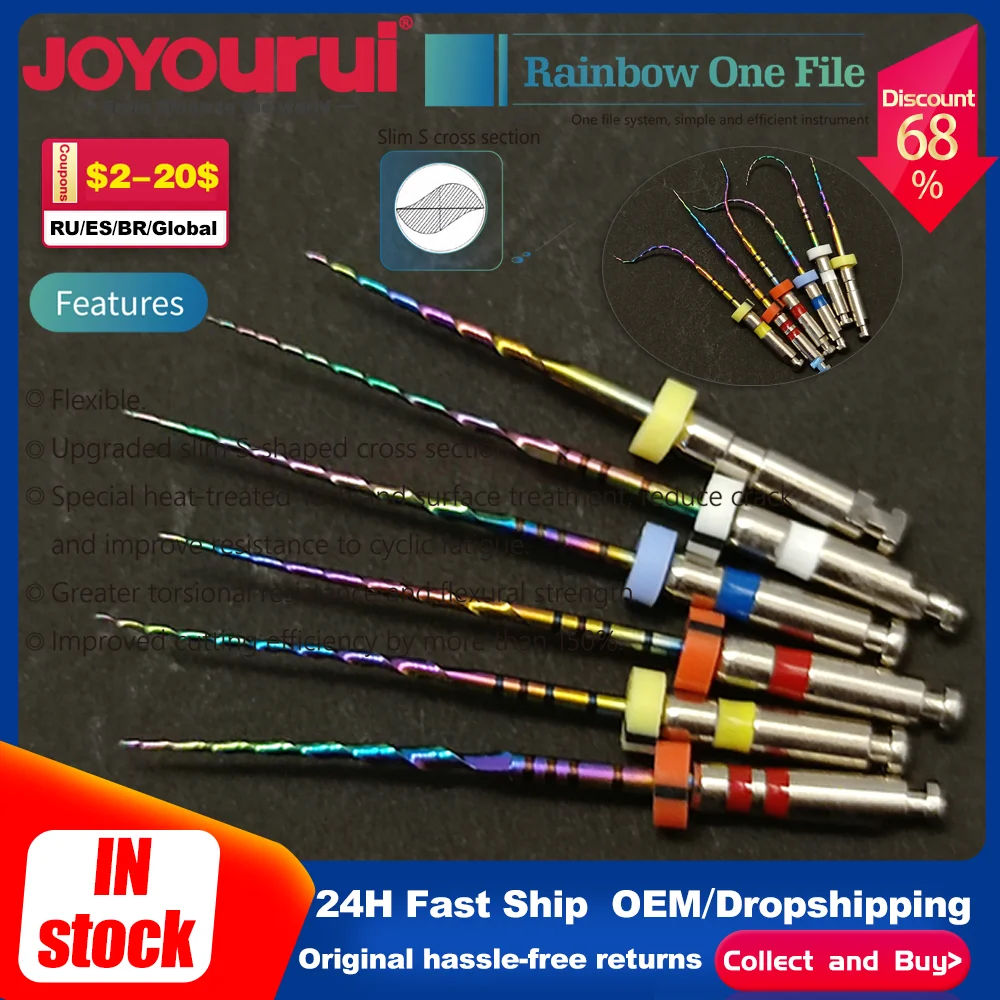 

6 шт./упак., стоматологические роторные инструменты Rainbow Niti One, высококачественные термоактивированные напильники для корневых каналов, стоматологические моторные эндодонтические насадки