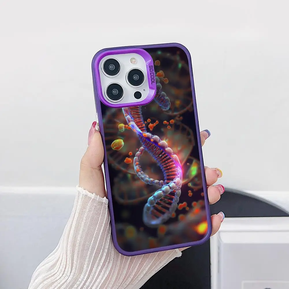 Funda para Teléfono con Diseño de ADN y Neurón para iPhone 17 16 15 14 13 12 11 X XR XS Air Pro Max Plus, Color Morado, Plateado y Multicolor