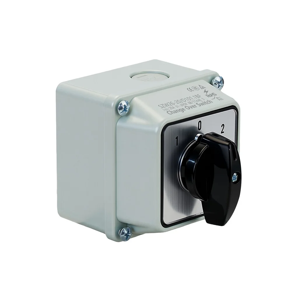 1pc Waterproof Changeover Switch SZW26-20 1-0-2 3 Gears 1 Sections Rotary Switch Box For Industrial Automation Equipment