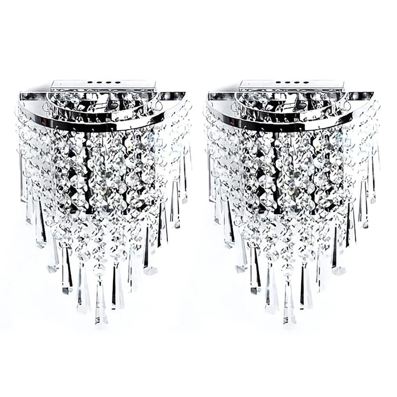 

Hot 2X Modern Crystal Wall Lamp Chrome Sconce Wall Light For Living Room Bathroom Home Indoor Lighting Decoration