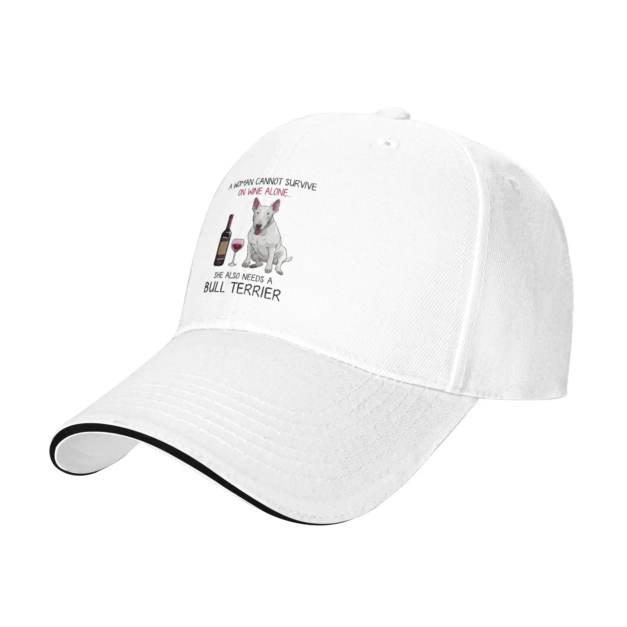 Hot Sale Bull Terrier and wine Funny dog Baseball Cap  Travel Essential Hats For Men  Hiking Trail Hats For Men