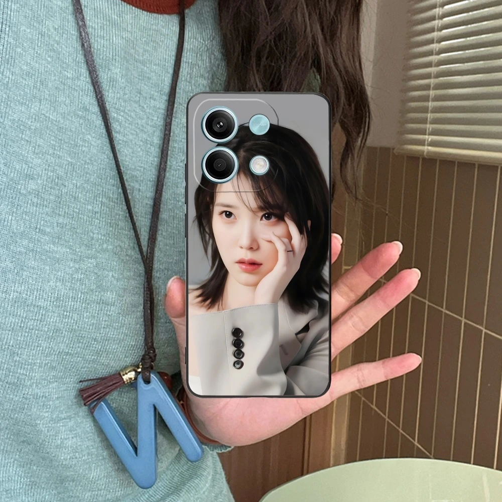 KPOP IU Lee JiEun Mobile Cell Phone Case for Xiaomi Redmi Note 13 12 11 10 9 8 7 6 S A Pro Lite Plus 5G Black Phone Cover Shell