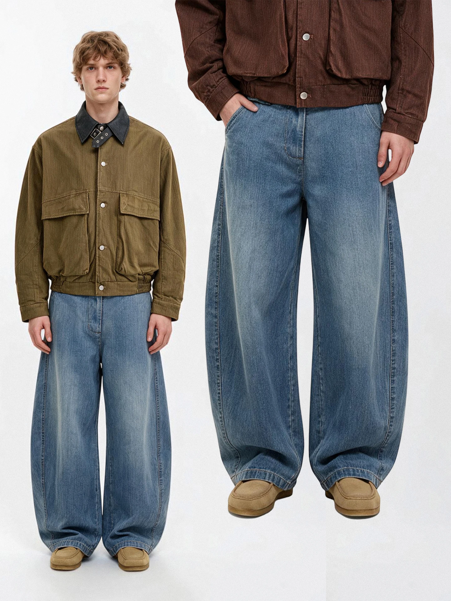 Calças Jeans de Perna Larga Estilo Japonês Retrô, Corte Solto, Efeito Emagrecedor, Calças Longas Estilo Urbano para Homens e ...