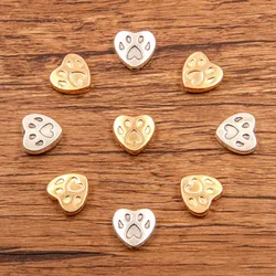 20pcs 11*11mm Two Color Double Side Dog Paw Bead Spacer Heart Bead Charms For Diy Beaded Bracelets Jewelry Handmade Making