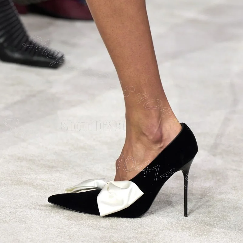 

White Bow Knot Pointed Toe Runway Pumps Slip On Women Shoes Thin High Heels Fashion Party Feast Dating 2026 Zapatos Para Mujere