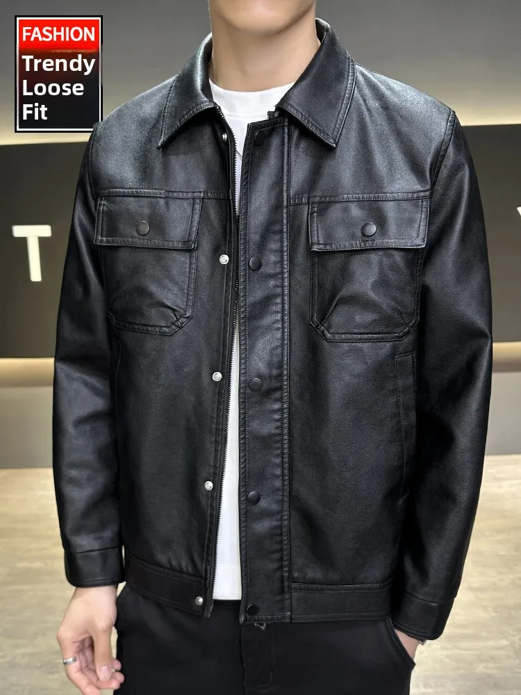 

Slim Fit Motorcycle Jaet for Men Trendy Casual High End Sle Spring New Arrival Youth ular Polyester Cotton Blend Windp...