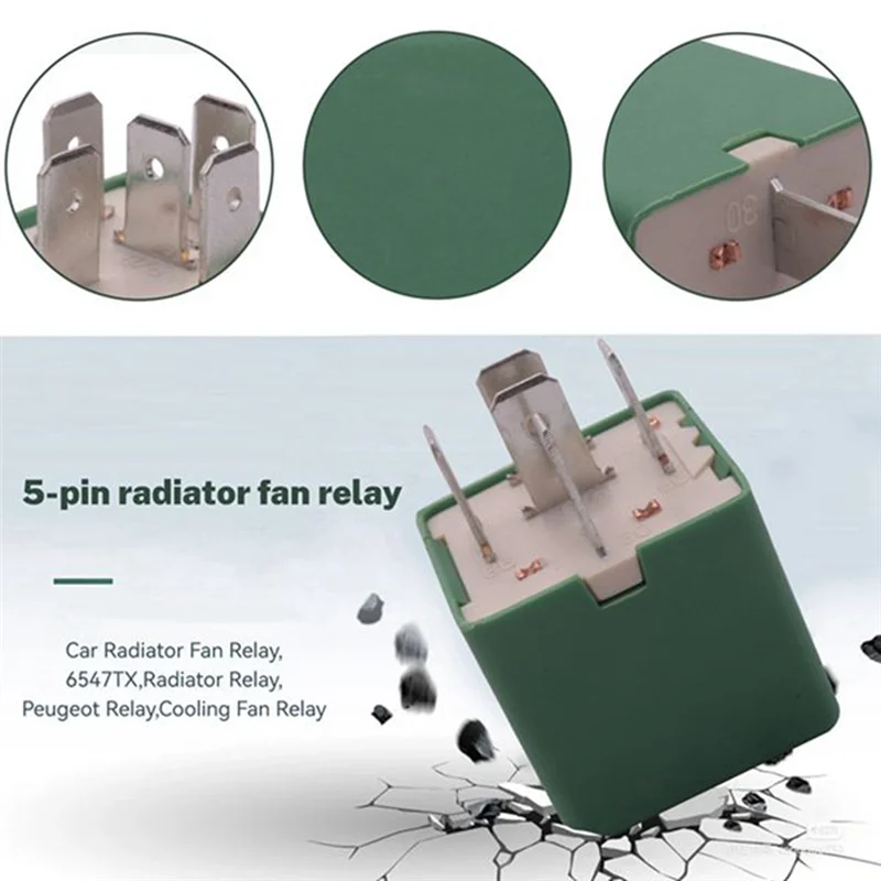 2 Pcs 12V 35A 5 Pins Cooling Radiator Fan Relay Green 6547TX for Peugeot 206 207 306 307 406 407 807