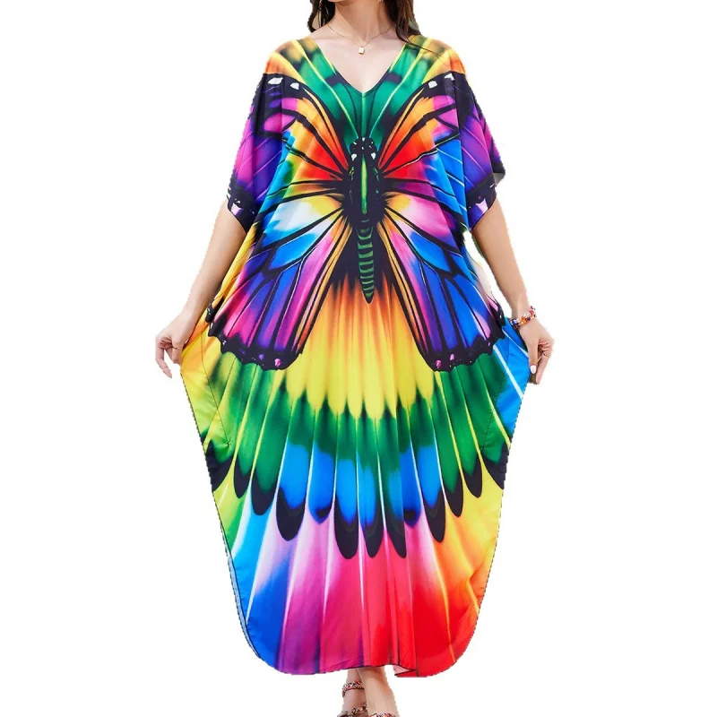 Women Beach Cover Up Loose Long Dress Bikini Sunscreen Swimsuit Outerwear for Summer Vacation