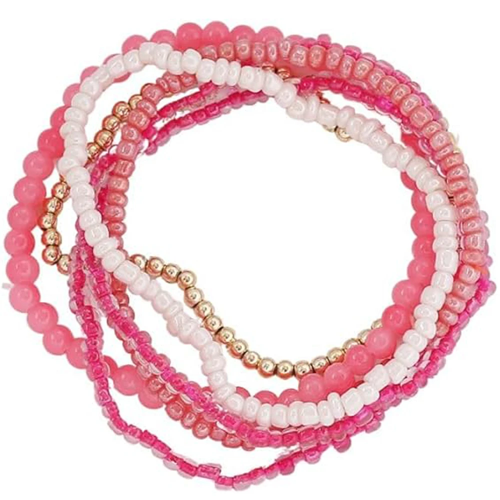 Boho Colorful Handmade Stackable Bead Bracelets Set Multicolor Seed Layered Stretch Bracelet Boho Summer Vaction Beach Jewelry - view 5