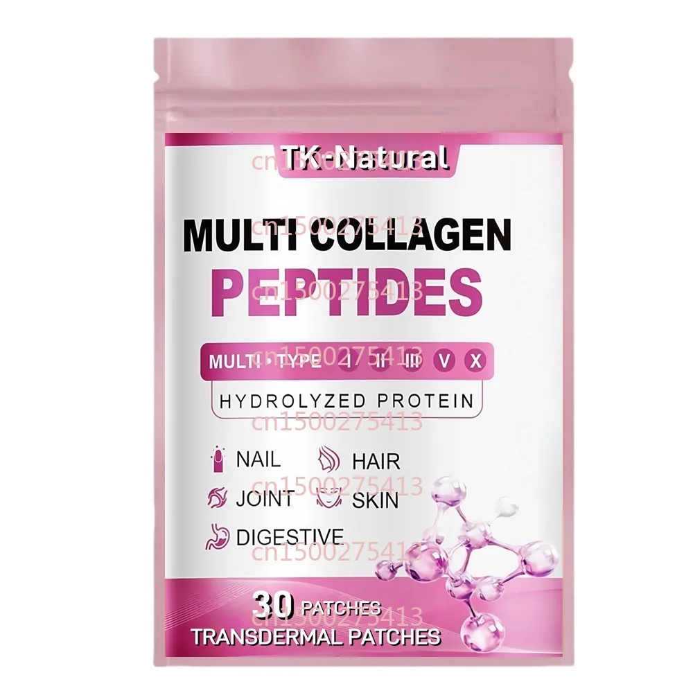 

30 Patches Collagen Peptides Transdermal Patches for Women Type I II III V X with Hyaluronic Acid - Support Skin Hair Nail