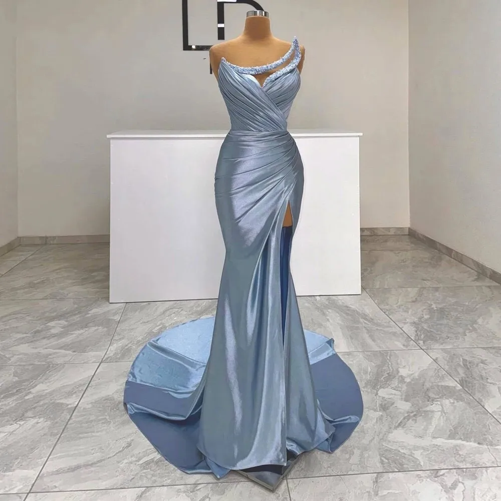 

Elegant Mermaid Prom Party Dress Strapless Beadings Sleeveless Pleats Evening Formal Gown For Birthday Christmas Robe De Soriee