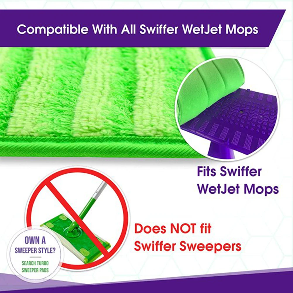 2 Pack Microfiber Reusable Mop Pads Thickened For Swiffer Wet Jet 12 Inch Green Mop Cleaning Pad For Home Kitchen Bathroom