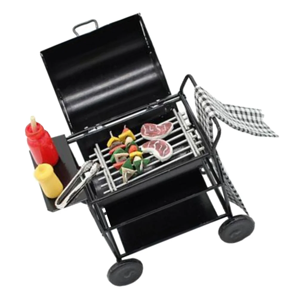 Dollhouse BBQ Cart Simulation Grilled Toy Furniture Accessories Mini Tools Resin Food Play Accessory Child