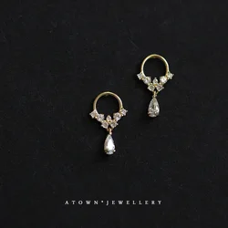 VOQ Silver Color Korean Version Simple Flower Earrings Women Pave Zircon Cute Girls Jewelry Gifts