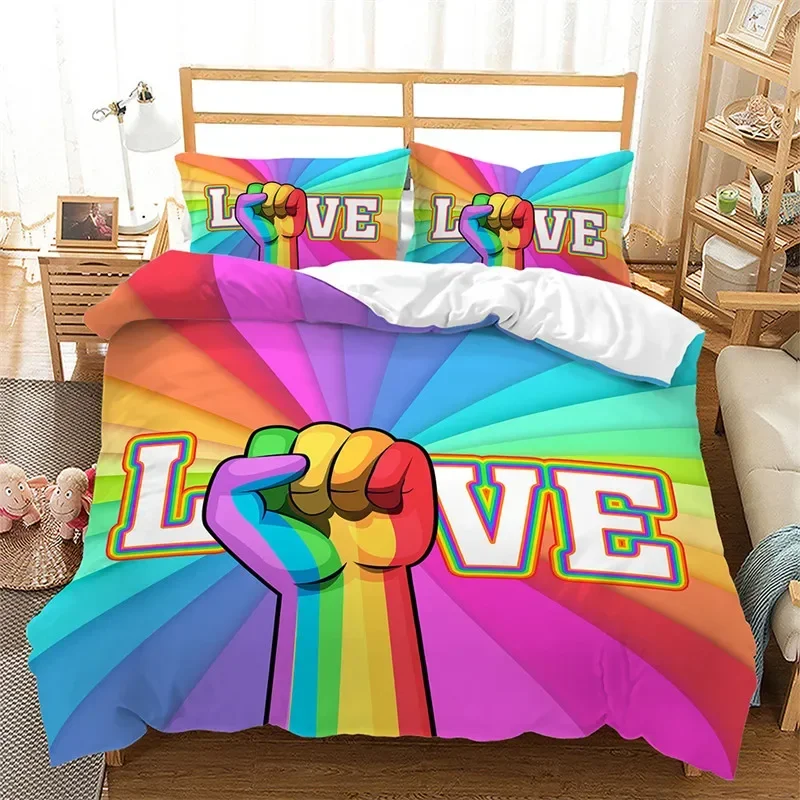 Rainbow Pride Bedding Set Rainbow Flags Duvet Cover Set Rainbow Stripe Design 3 Pieces Soft Microfiber Bedding Queen/King Size