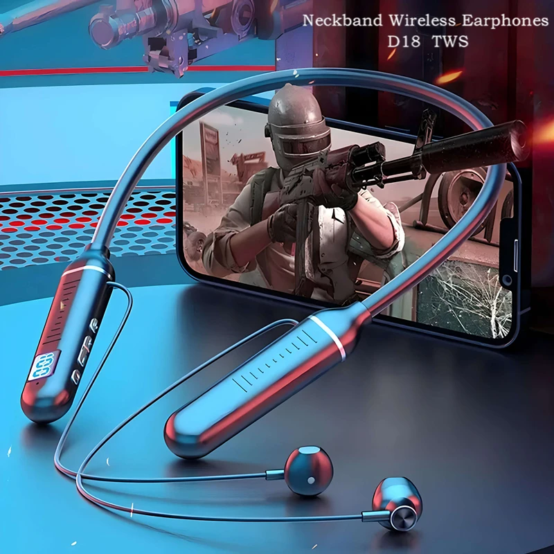 K58pro Wireless Earphones Bluetooth 5.3 Neckband Headphones Gaming LED Display HIFI Headset Sports TWS Earbuds With Mic TF Card