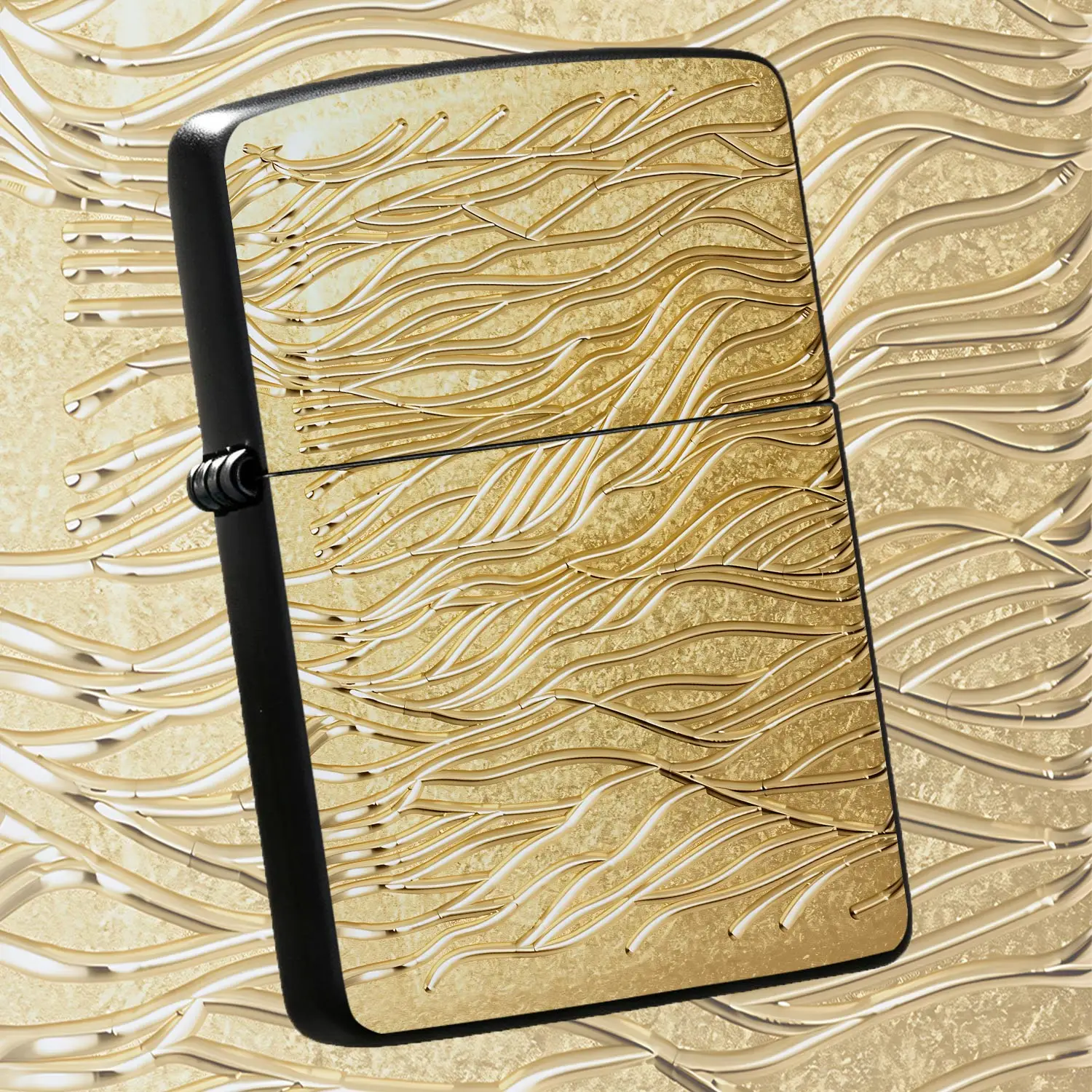 Luxurious Golden Streamline Art Style Lighter, Suitable For All Scenarios Like Outdoor Camping, Lighting Candles And Incense, Exquisite Textured Portable Daily Use Item, Ideal Gift Choice With Smooth Wavy Non-Slip Desi A Humorous And Intere