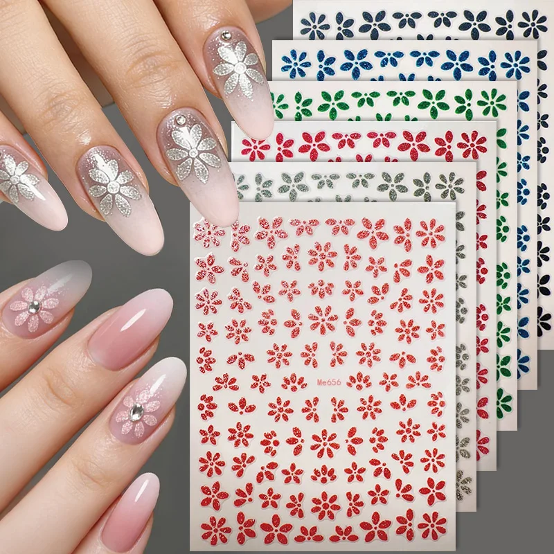 

1 шт. 3D-наклейки для ногтей с розовыми блестками в виде цветов, милые наклейки для ногтей с сакурой и ромашками, самоклеящиеся, для самостоятельного оформления, весенне-летние принадлежности для маникюра