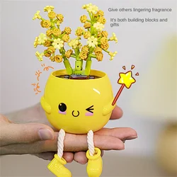 1PC Assembled Building Blocks Flower Potted Plant Office Ornaments Simulation Decorative DIY Building Blocks Toy Home Decor