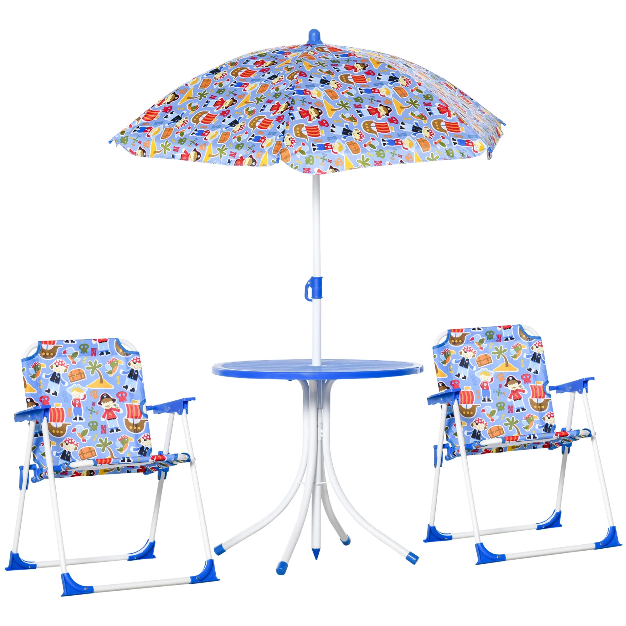 Outsunny children's table Set Ø 50x46 cm 2 folding chairs 39x38x52 cm and adjustable umbrella Ø 100x100-125 cm Color