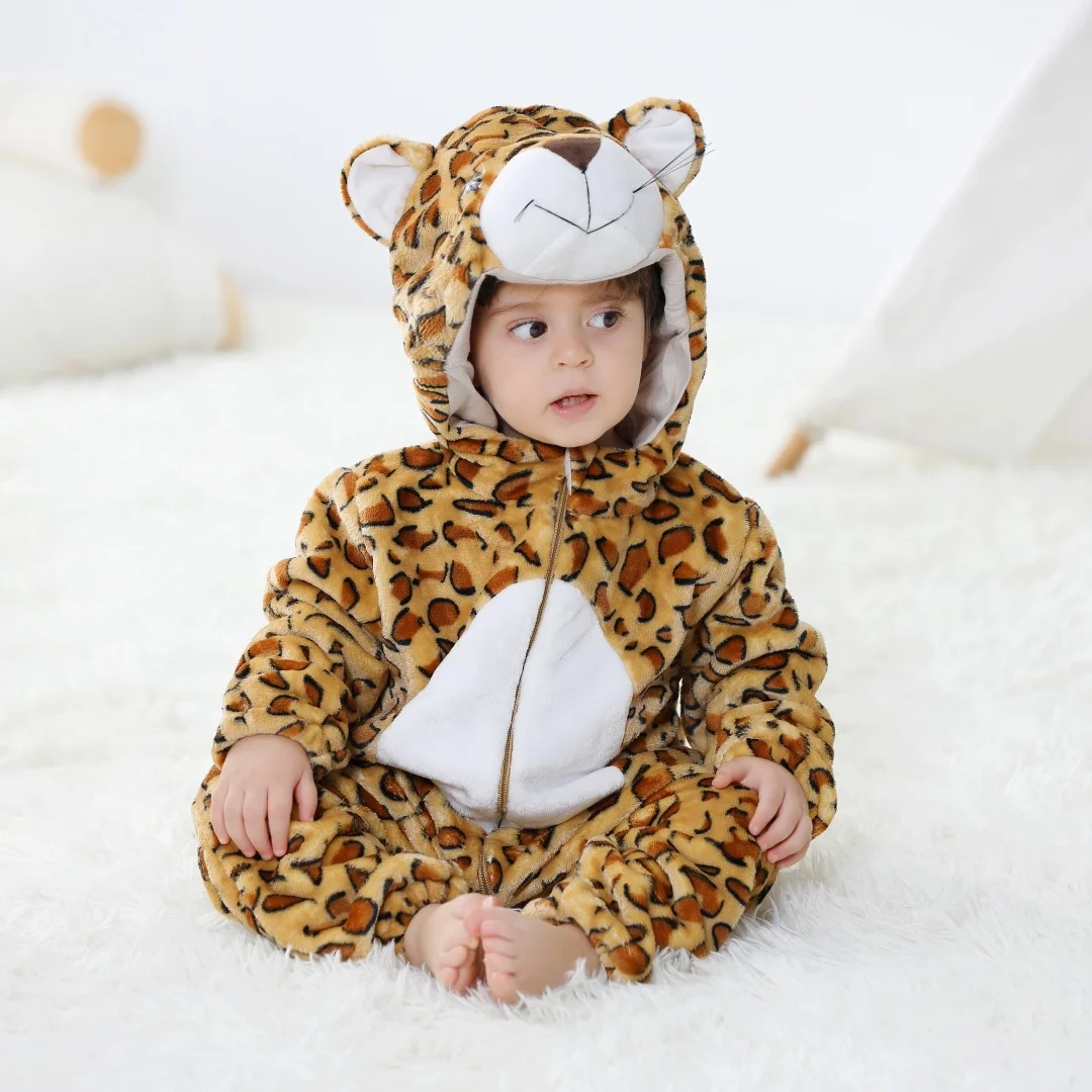 Baby Girls Long-sleeve Onesies Kigurumi Infant Cute Leopard Animal Cartoon Romper Newborn Boys Pajamas For Christmas Halloween