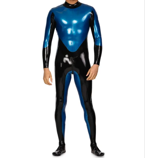 

Latex Rubber Black Jumpsuit racing uniform role playing party blue embellishment hand customized 0.4mm XS-XXL Special occasion