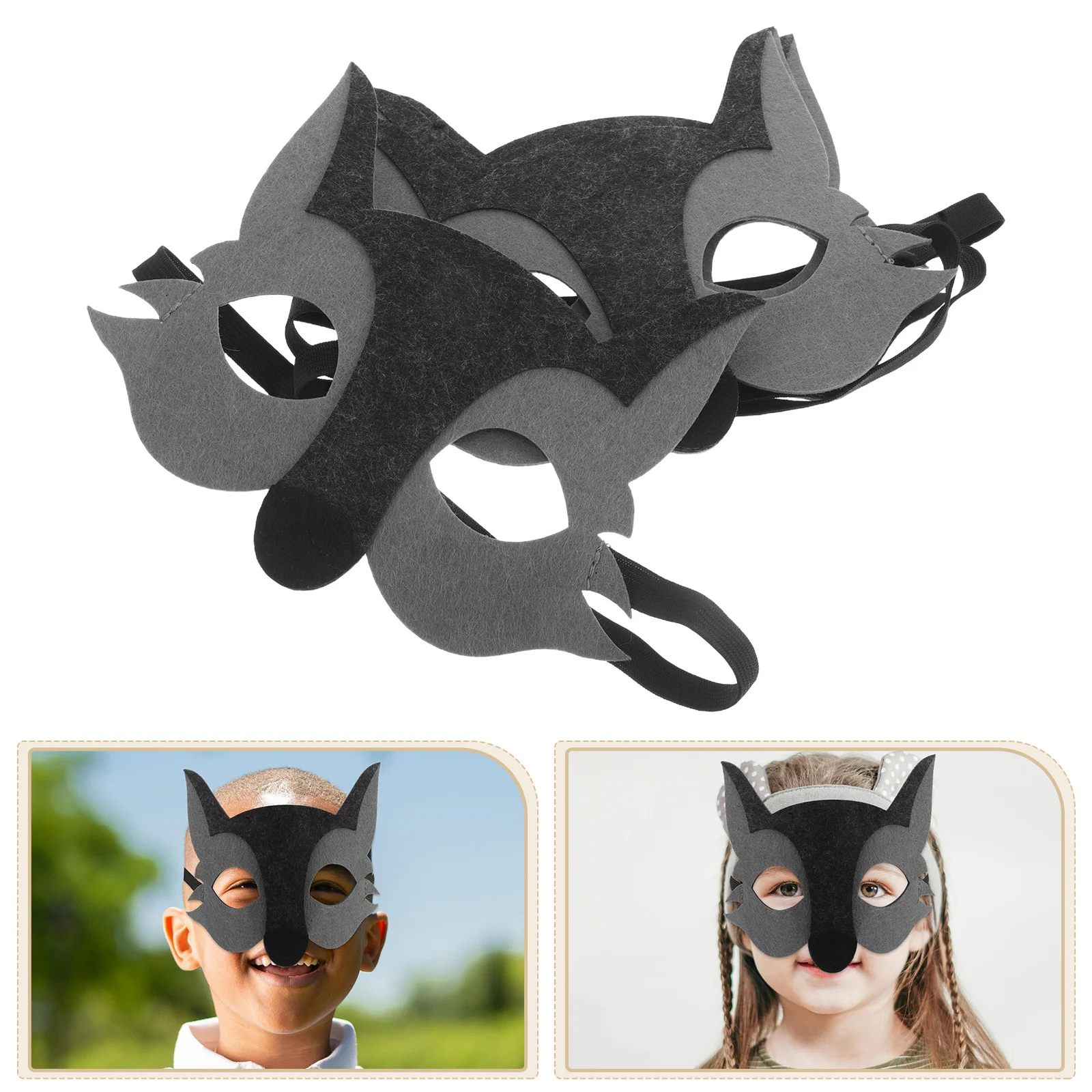 

10Pcs Felt Half Face Wolf Masks Cartoon Animal Kids Party Dress Up Masquerade Halloween Roleplay Costume Masks
