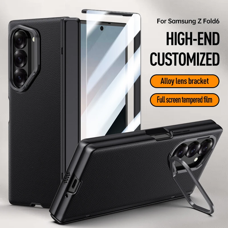 

Luxury Fully Hinged Metal Lens Hidden Bracket Phone Case For Samsung Galaxy Z Fold 6 5 Anti Peeping Screen Protector Back Cover