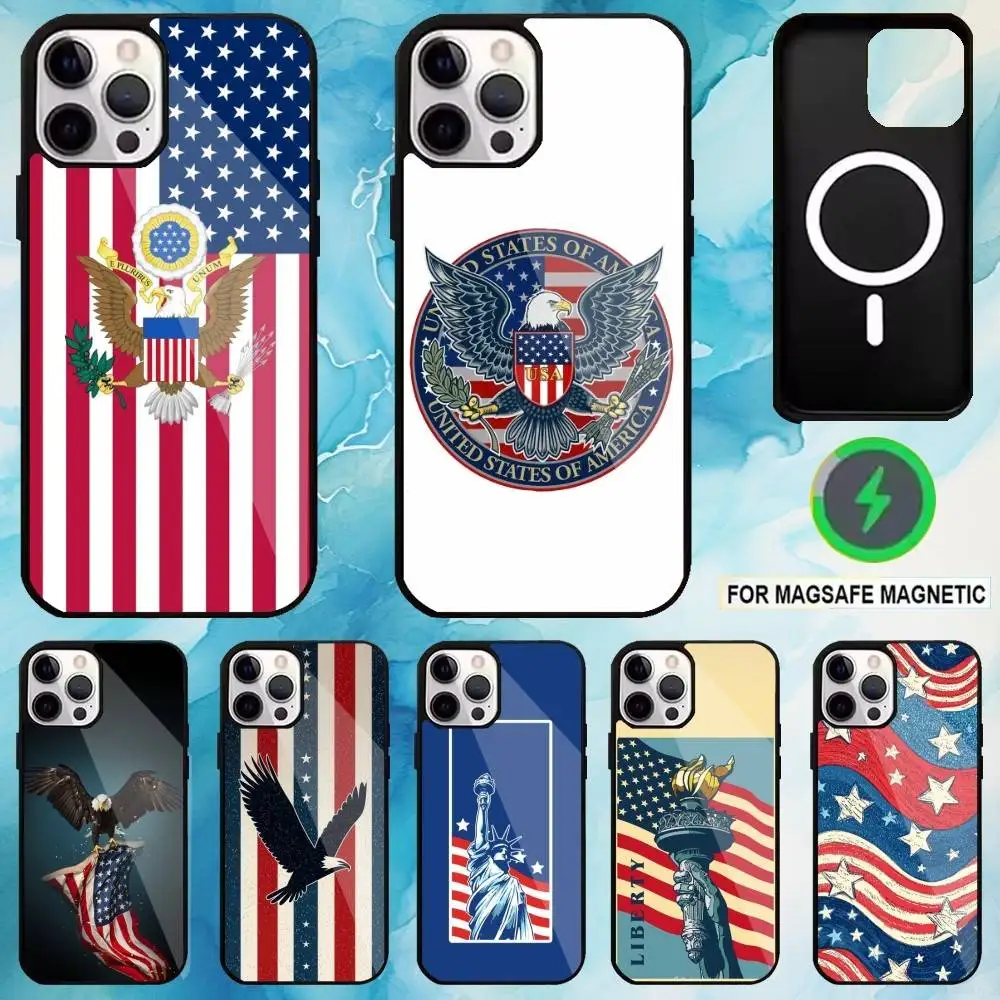 

America USA Flag Phone Case For iPhone17,16,15,14,13,12,11 Plus,Pro Max Magnetic For Magsafe Wireless Charging
