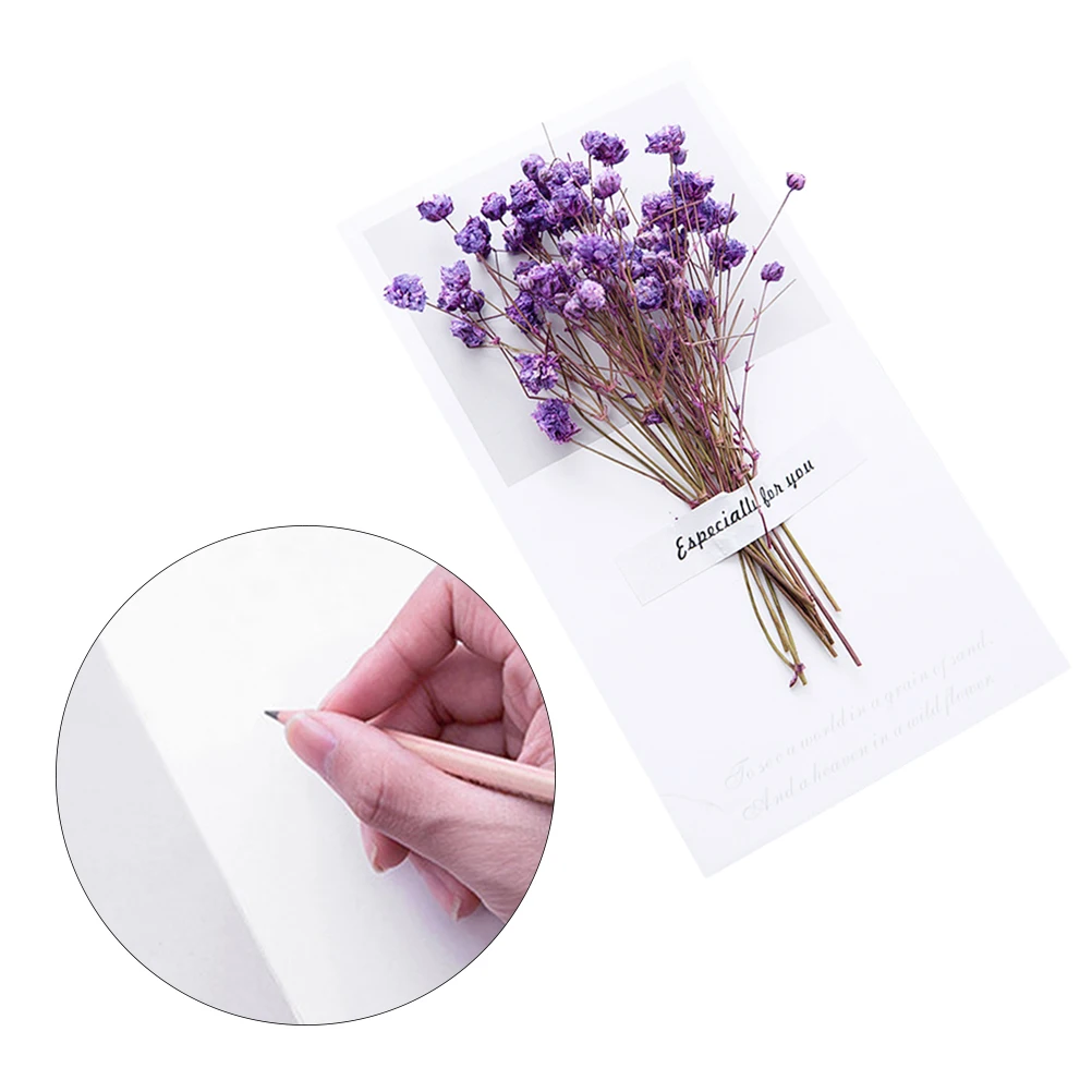 

6pcs Folding Greeting Cards Dried Flower Decorated Purple Birthday Wedding Invitation Blank Message Card For Party Postcard