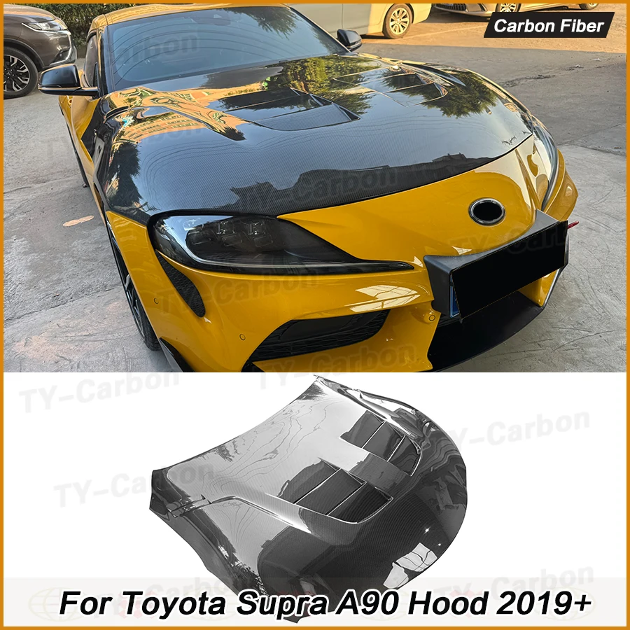 

For Toyota Supra MK5 A90 A91 Real Carbon Fiber Hood Front Engine Hood Racing Style Vents Radiator Hood Exterior Body Kit 2019+