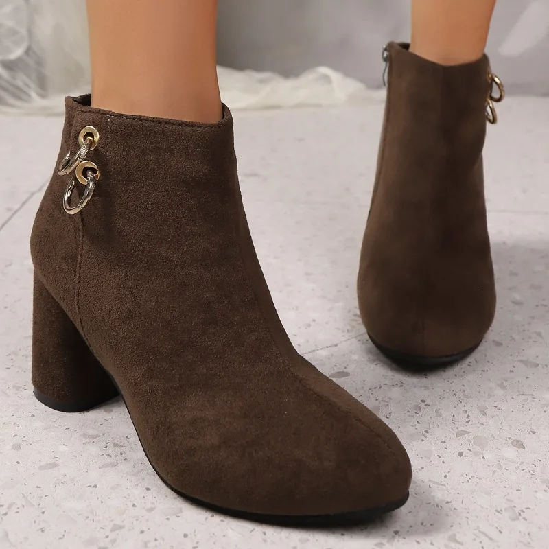 High Heeled Short Boots Autumn and Winter New Item Large Leopard Print Fashionable Zipper Short Tube Women Boot Zapatos De Mujer