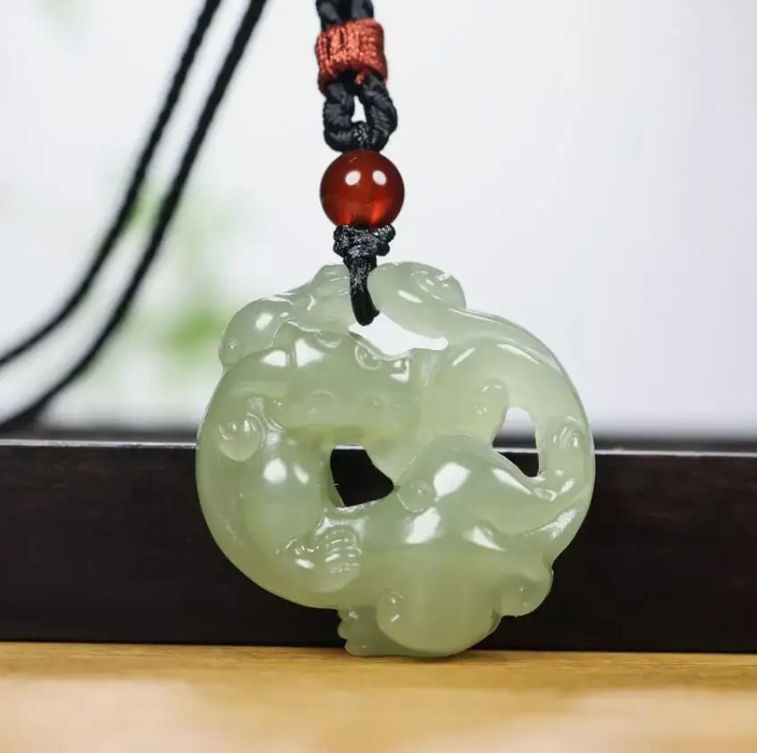 

China Natural Grade A Icy Green HeTian Jade jadeite Hand-Carved pendant PiXiu