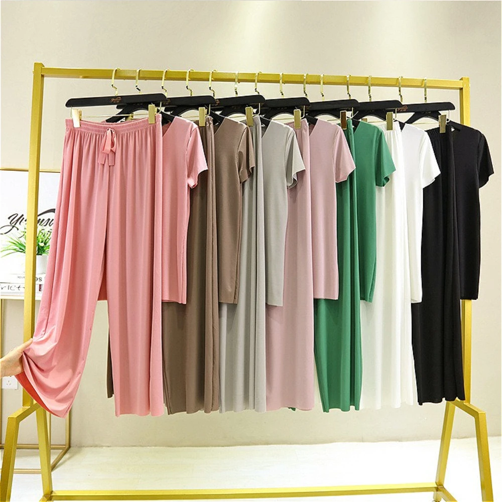 

2 Pieces Set Lady Home Suit Summer Women Lounge Wear Women's Clothes Loose Suit for Women Pajamas Pants Set Female Home Clothes
