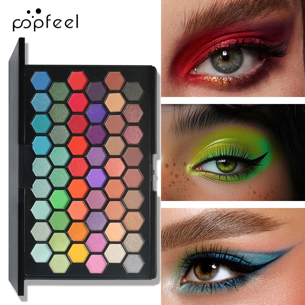 POPFEEL Palette di ombretti a 54 colori - Toni terre versatili e vivaci tonalità arcobaleno in un unico compatti - Crea un aspetto di trucco infinito
