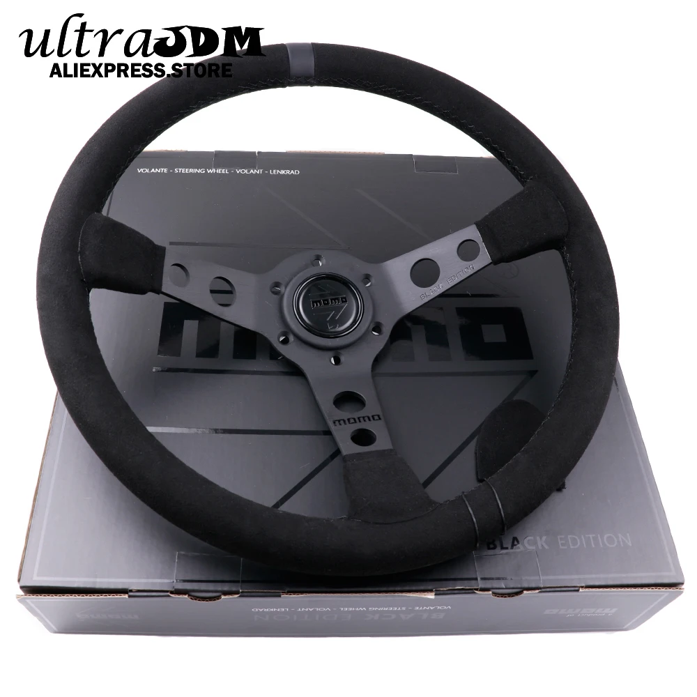 MOMO MOD07 BLACK EDITION 14inch/350mm Suede Leather Racing Sport Steering Wheel