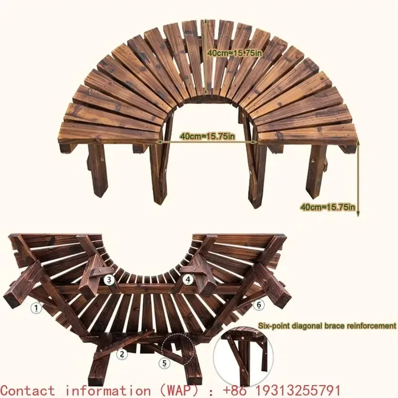 【Best-selling】Outdoor Curved Wooden Seat Semicircular Backrest Design For Gardens Patios Backyards Lawn，Wrap Around Tree Bench