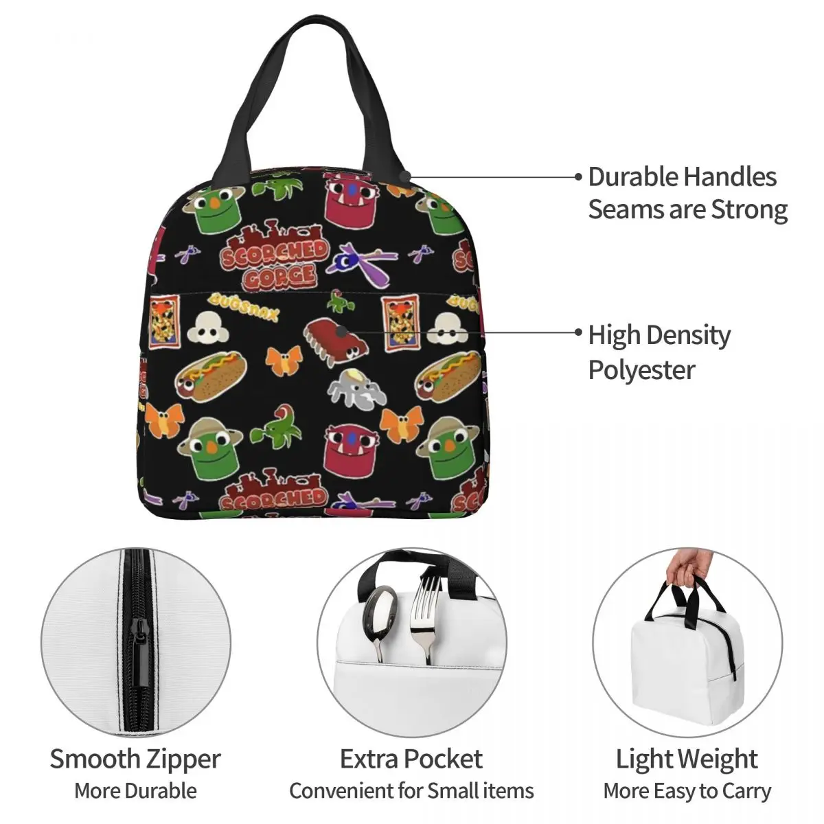 Bugsnax-fiambrera impermeable para mujer y niña, bolsa de almuerzo con aislamiento Bento Box, bolso de Picnic reutilizable